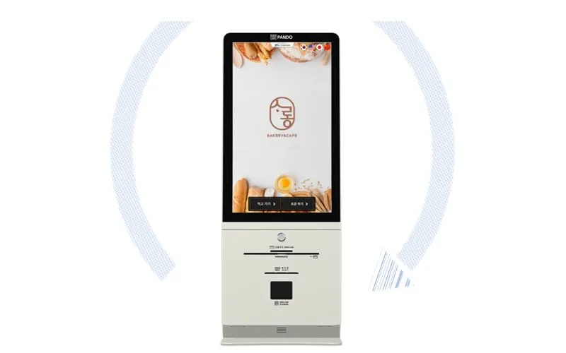 PANDO 로고가 있는 세로형 AI 키오스크